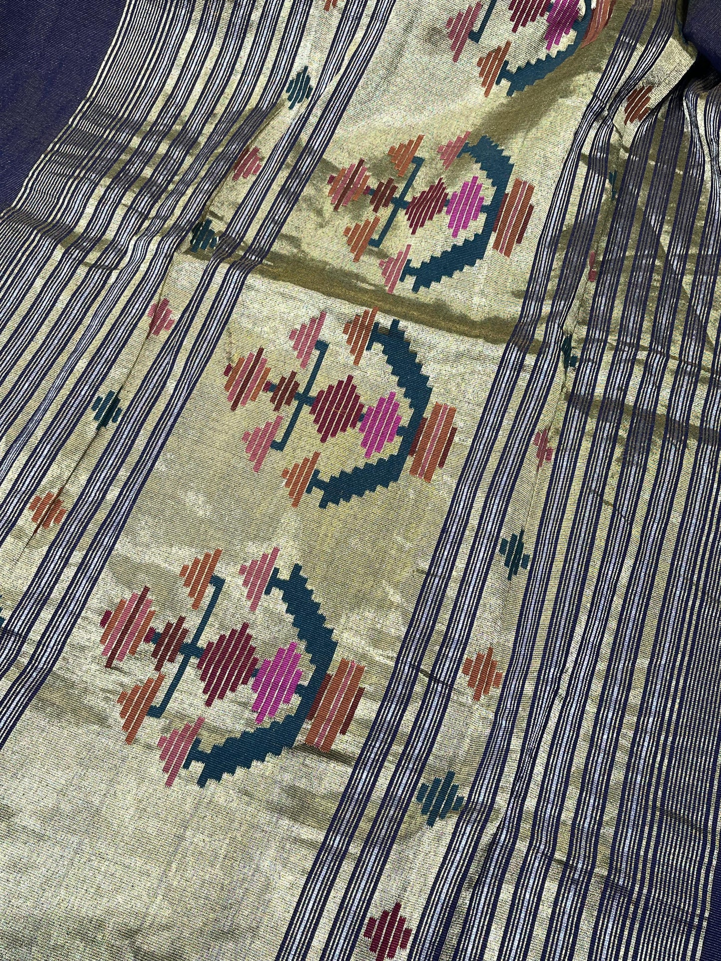 BLUE COTTON TISSUE PURE HANDLOOM PAITHANI SAREE