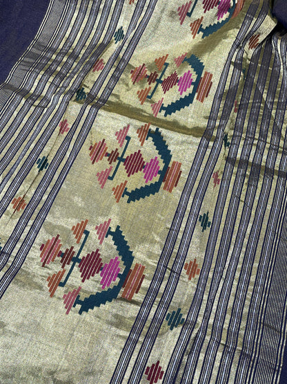 BLUE COTTON TISSUE PURE HANDLOOM PAITHANI SAREE