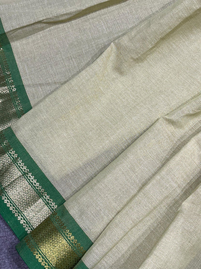 LIGHT PISTA GREEN COTTON TISSUE PURE HANDLOOM PAITHANI SAREE