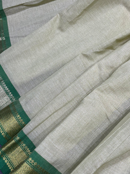 LIGHT PISTA GREEN COTTON TISSUE PURE HANDLOOM PAITHANI SAREE