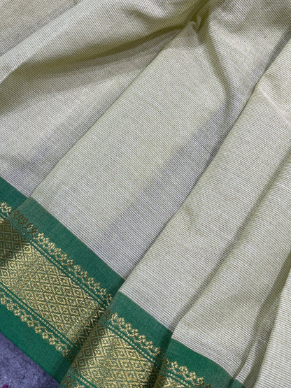 LIGHT PISTA GREEN COTTON TISSUE PURE HANDLOOM PAITHANI SAREE