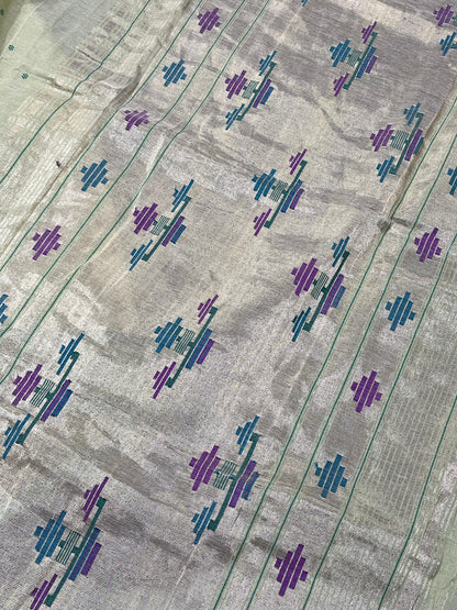 LIGHT PISTA GREEN COTTON TISSUE PURE HANDLOOM PAITHANI SAREE