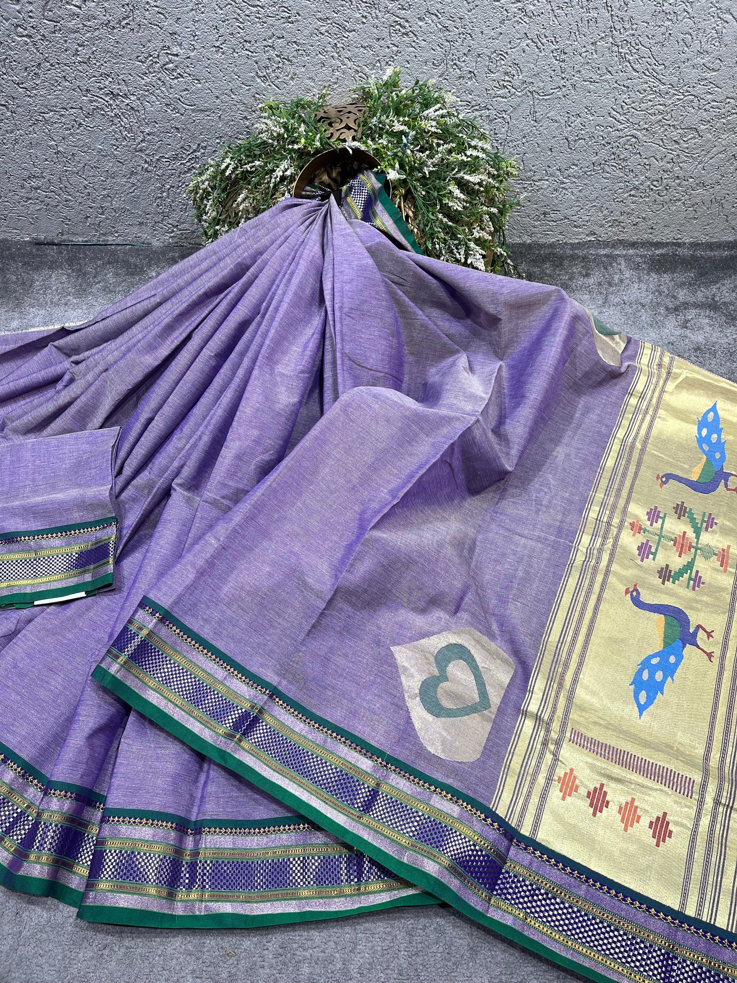 LAVENDER COTTON TISSUE PURE HANDLOOM PAITHANI SAREE