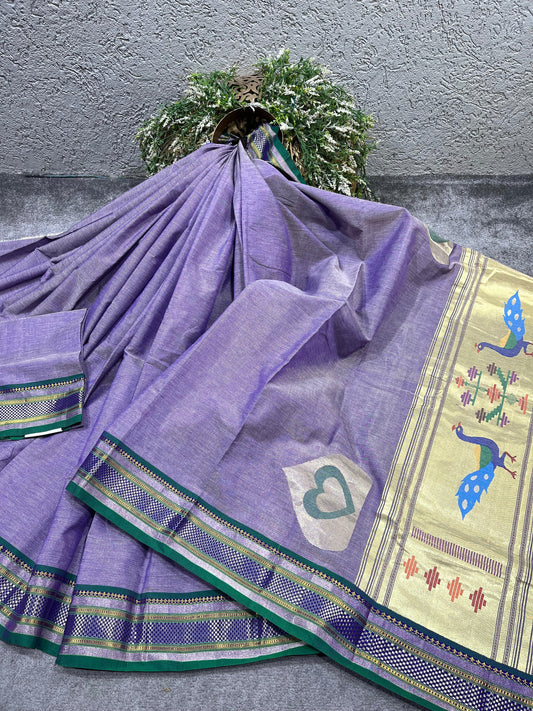 LAVENDER COTTON TISSUE PURE HANDLOOM PAITHANI SAREE