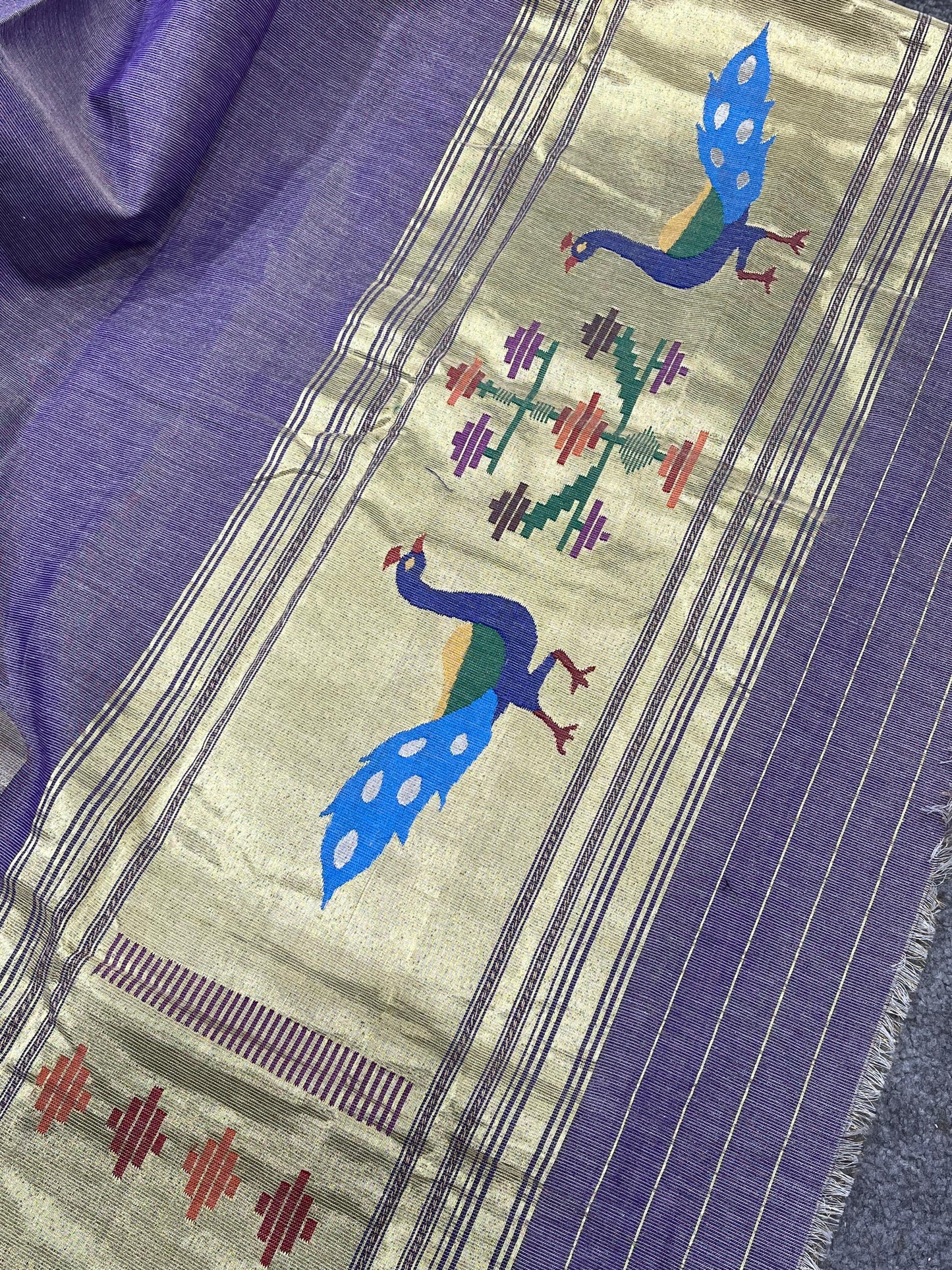 LAVENDER COTTON TISSUE PURE HANDLOOM PAITHANI SAREE