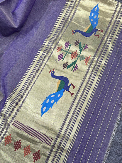 LAVENDER COTTON TISSUE PURE HANDLOOM PAITHANI SAREE