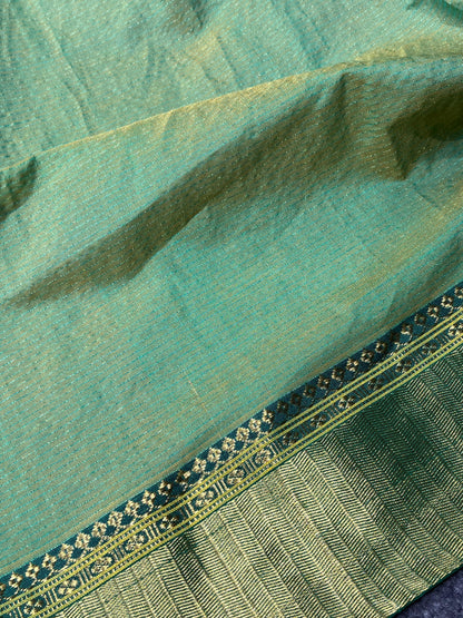 GREEN COTTON TISSUE PURE HANDLOOM PAITHANI SAREE