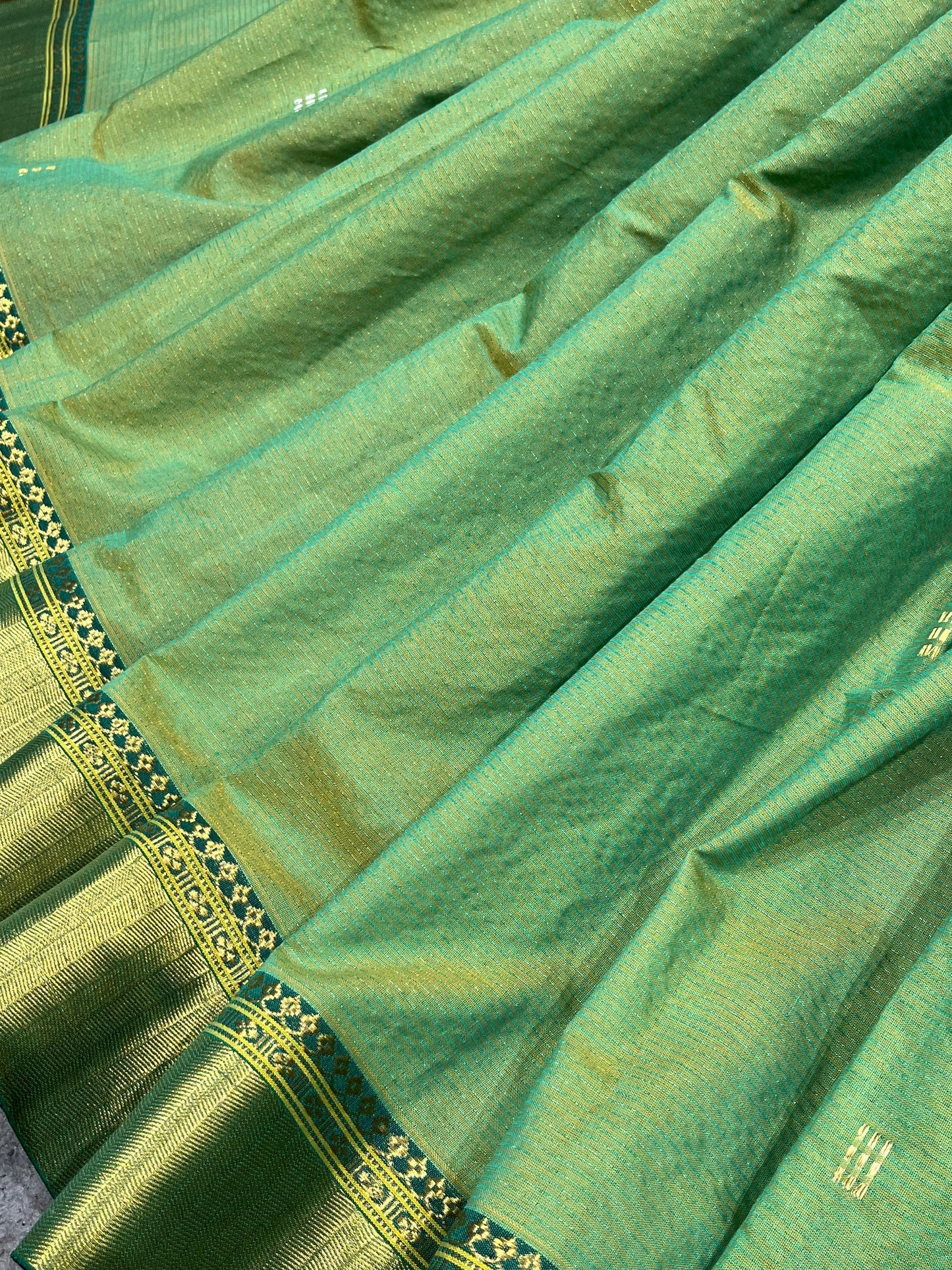 GREEN COTTON TISSUE PURE HANDLOOM PAITHANI SAREE
