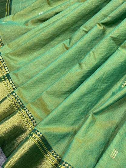 GREEN COTTON TISSUE PURE HANDLOOM PAITHANI SAREE
