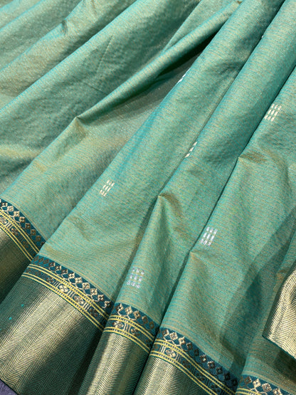 GREEN COTTON TISSUE PURE HANDLOOM PAITHANI SAREE