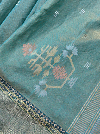GREEN COTTON TISSUE PURE HANDLOOM PAITHANI SAREE