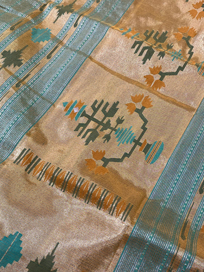 GREEN COTTON TISSUE PURE HANDLOOM PAITHANI SAREE