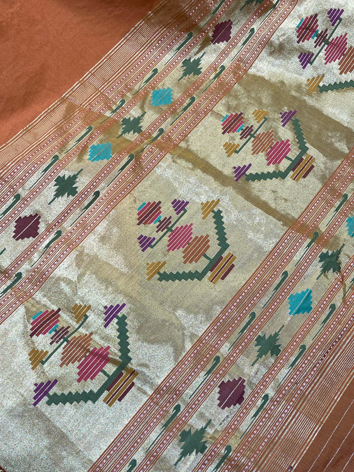 ORANGE COTTON TISSUE PURE HANDLOOM PAITHANI SAREE