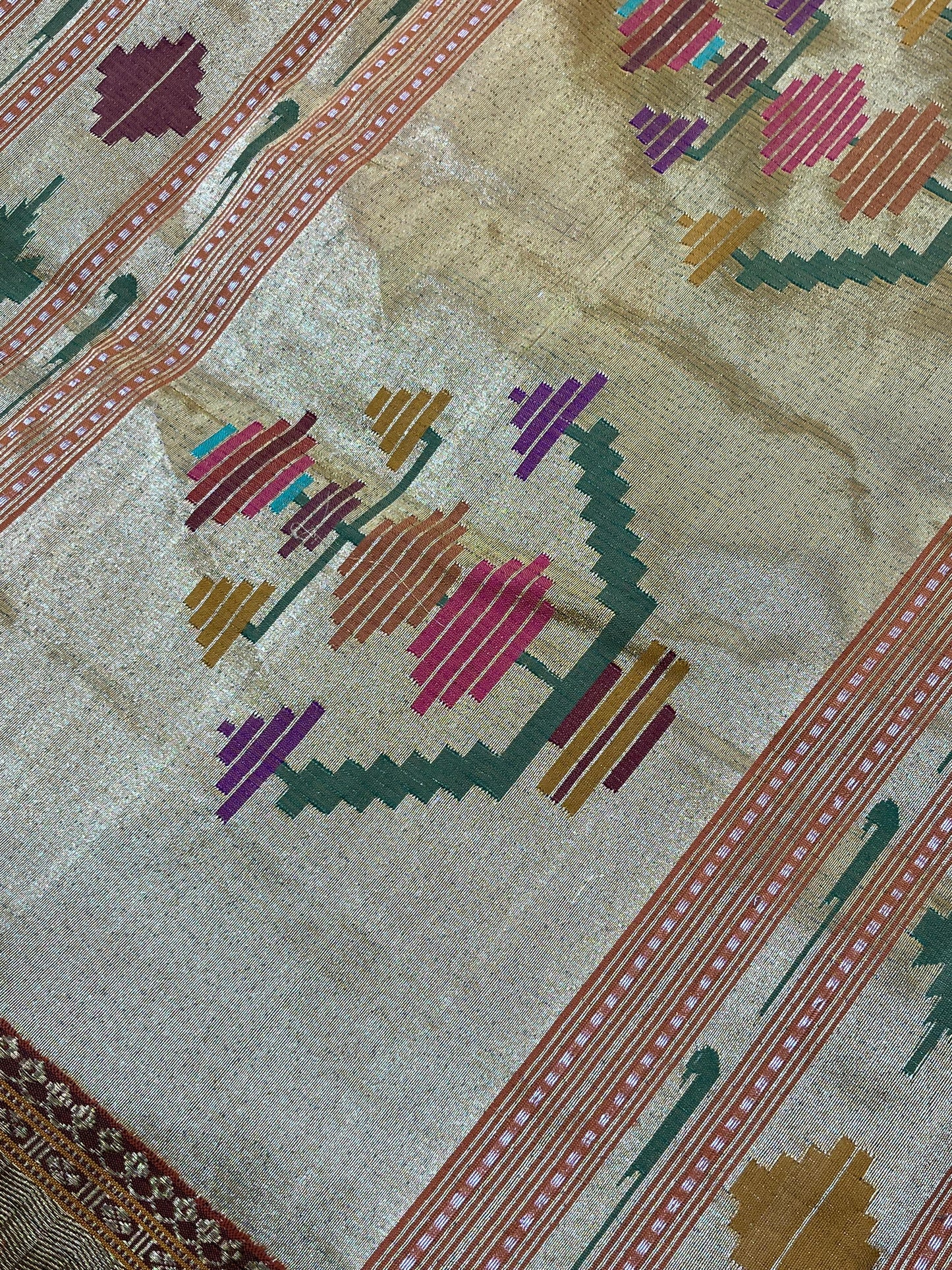 ORANGE COTTON TISSUE PURE HANDLOOM PAITHANI SAREE