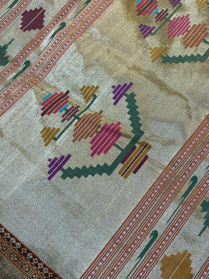 ORANGE COTTON TISSUE PURE HANDLOOM PAITHANI SAREE