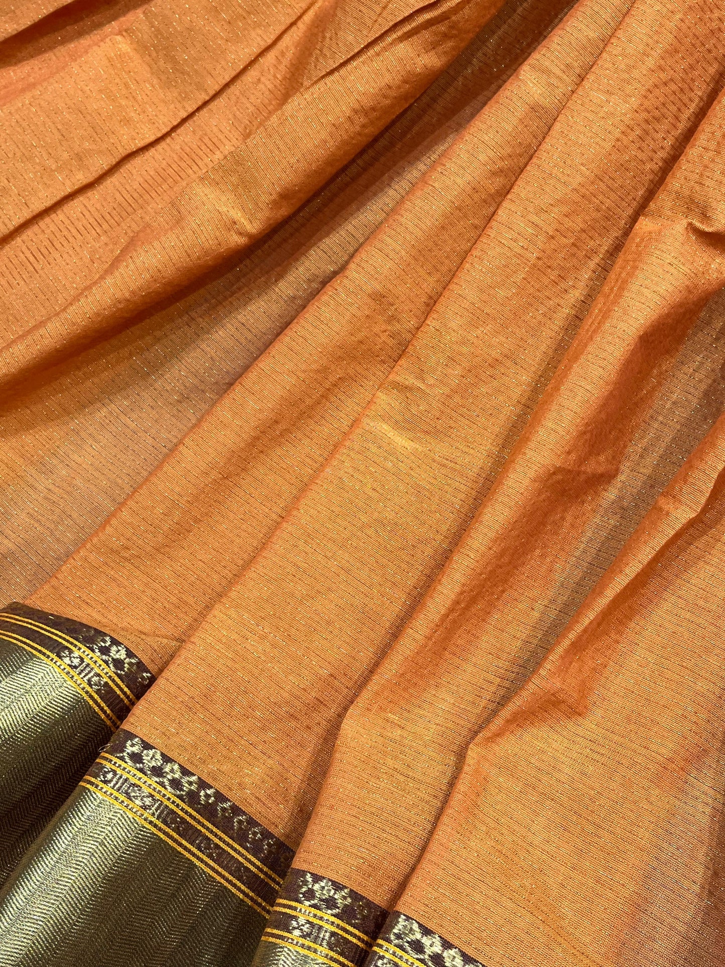 ORANGE COTTON TISSUE PURE HANDLOOM PAITHANI SAREE