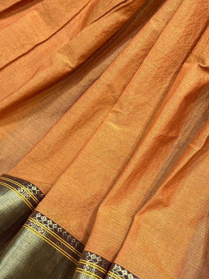 ORANGE COTTON TISSUE PURE HANDLOOM PAITHANI SAREE