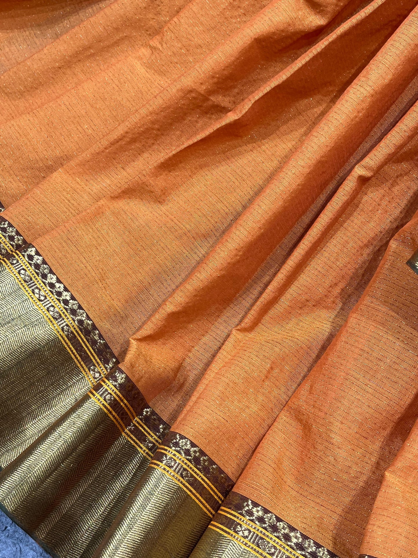 ORANGE COTTON TISSUE PURE HANDLOOM PAITHANI SAREE