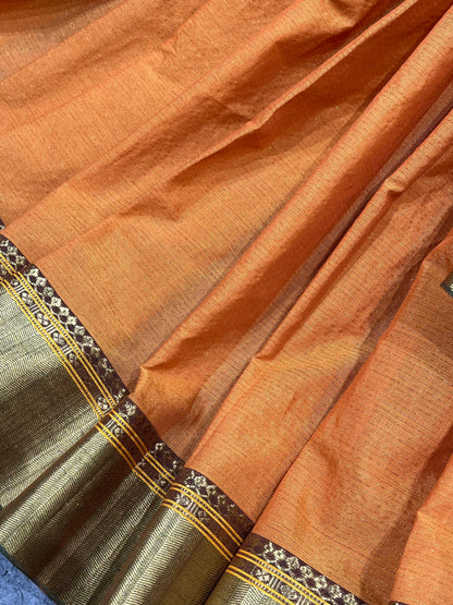 ORANGE COTTON TISSUE PURE HANDLOOM PAITHANI SAREE