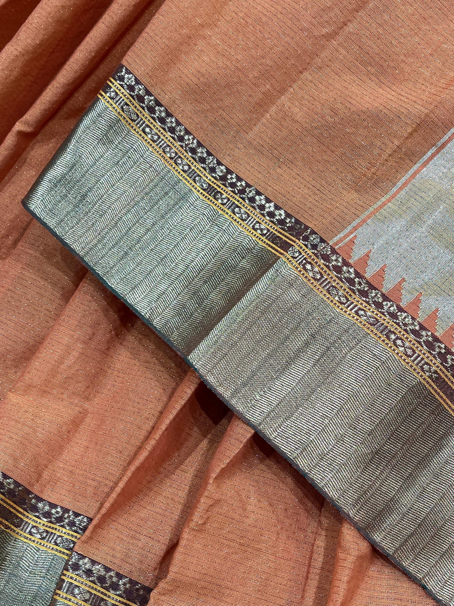 ORANGE COTTON TISSUE PURE HANDLOOM PAITHANI SAREE