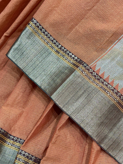 ORANGE COTTON TISSUE PURE HANDLOOM PAITHANI SAREE