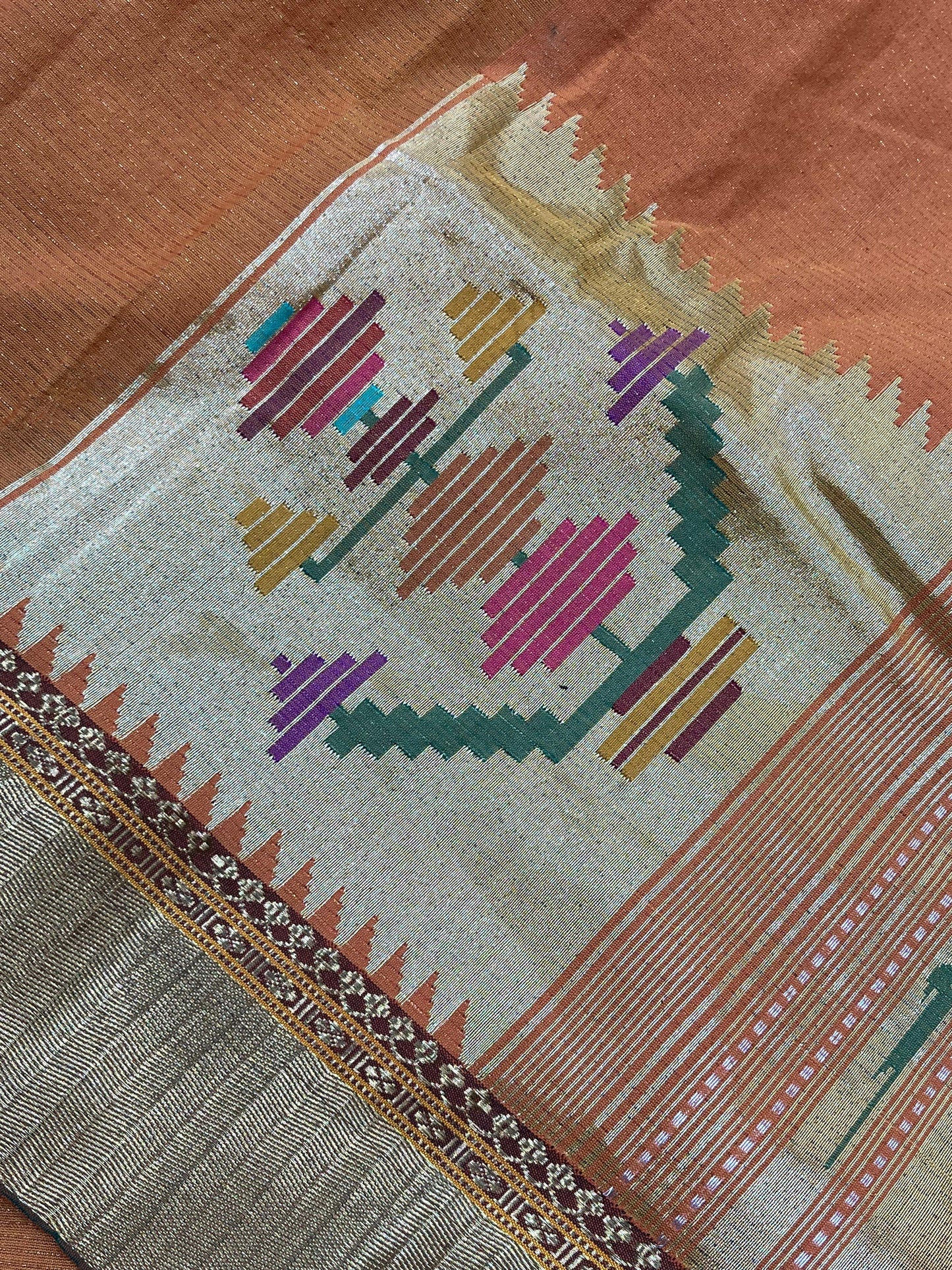 ORANGE COTTON TISSUE PURE HANDLOOM PAITHANI SAREE