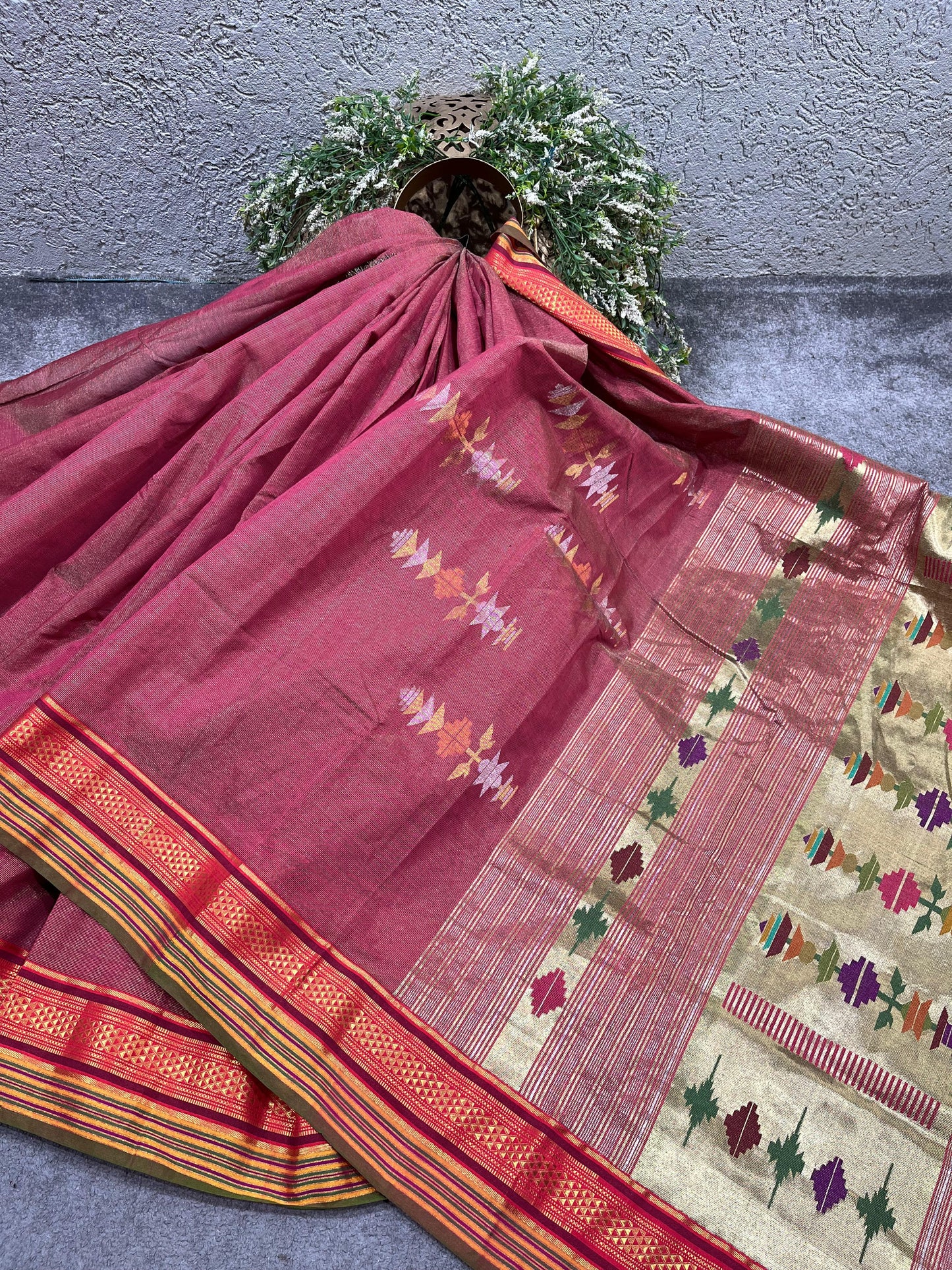 BEETROOT COTTON TISSUE PURE HANDLOOM PAITHANI SAREE