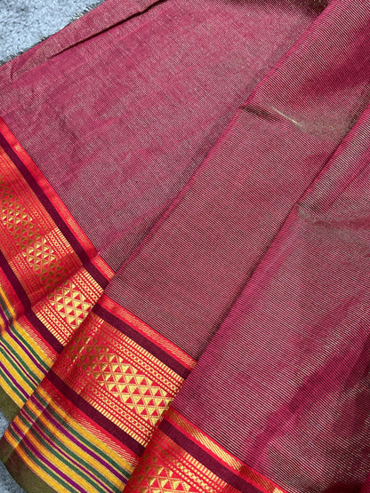 BEETROOT COTTON TISSUE PURE HANDLOOM PAITHANI SAREE