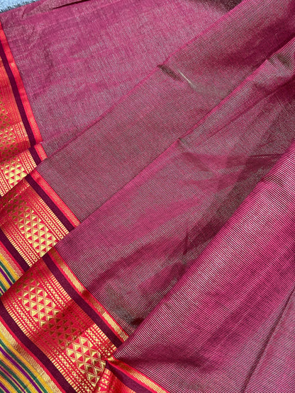 BEETROOT COTTON TISSUE PURE HANDLOOM PAITHANI SAREE
