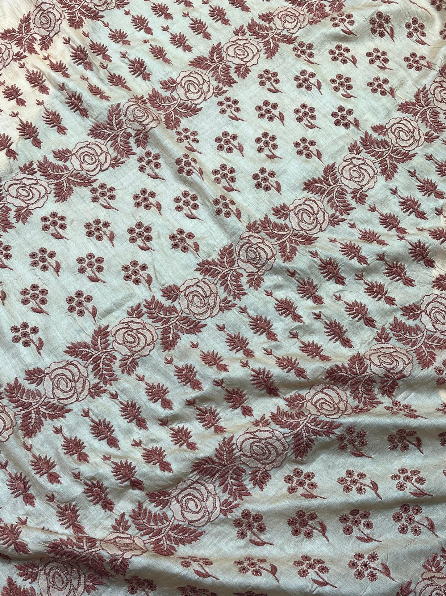 LIGHT PEACK TASSAR PURE HANDLOOM LUCKNOWI SAREE