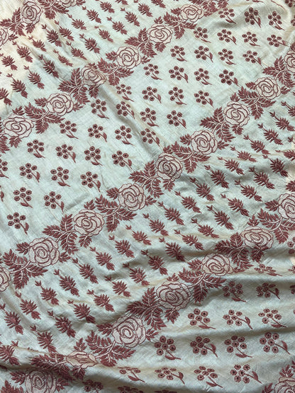 LIGHT PEACK TASSAR PURE HANDLOOM LUCKNOWI SAREE