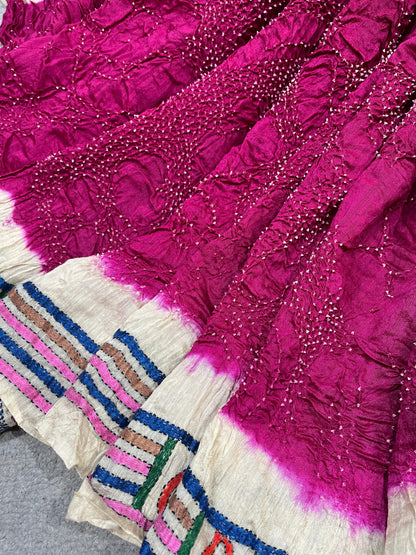PINK MOONGA TASSAR PURE HANDLOOM BANDHEJ SAREE