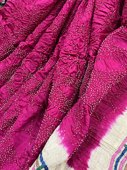PINK MOONGA TASSAR PURE HANDLOOM BANDHEJ SAREE