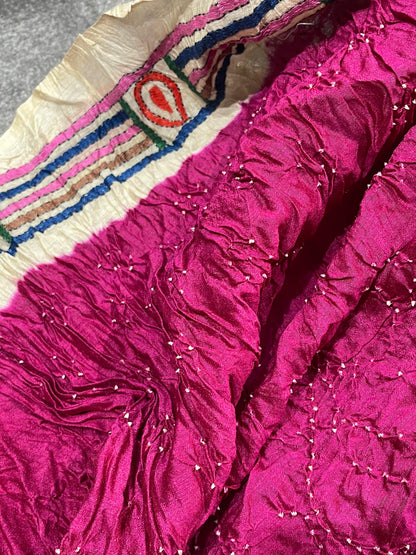 PINK MOONGA TASSAR PURE HANDLOOM BANDHEJ SAREE