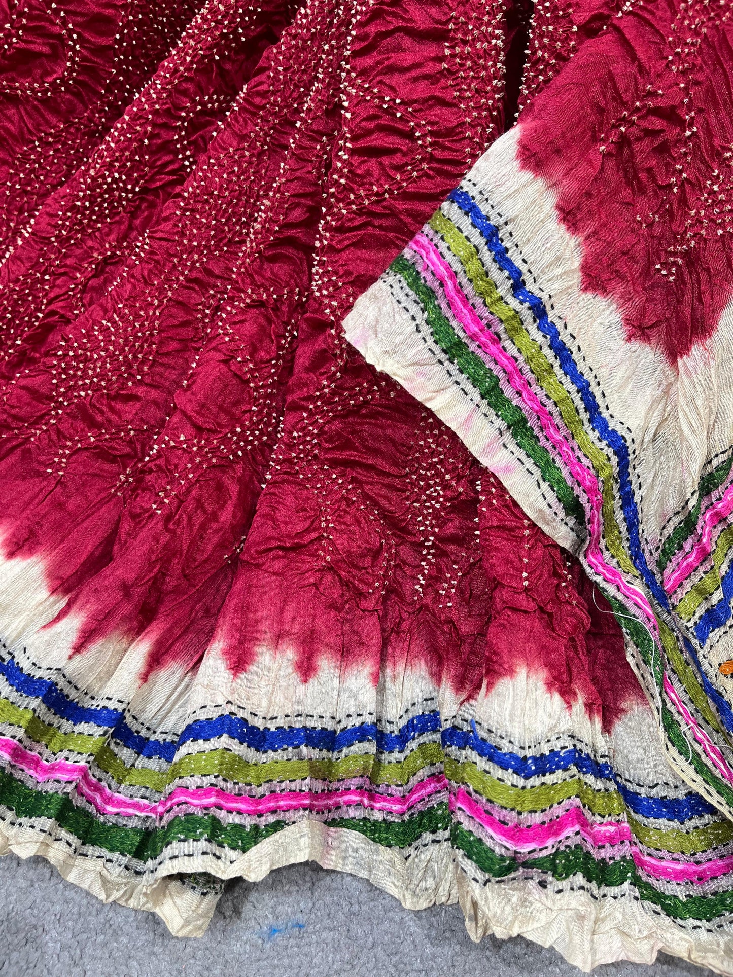 RED MOONGA TASSAR PURE HANDLOOM BANDHEJ SAREE