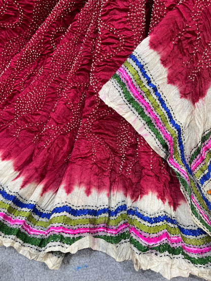 RED MOONGA TASSAR PURE HANDLOOM BANDHEJ SAREE