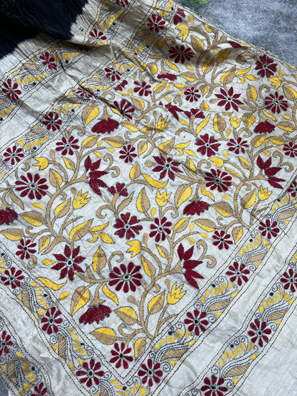 BLACK MOONGA TASSAR PURE HANDLOOM BANDHEJ SAREE