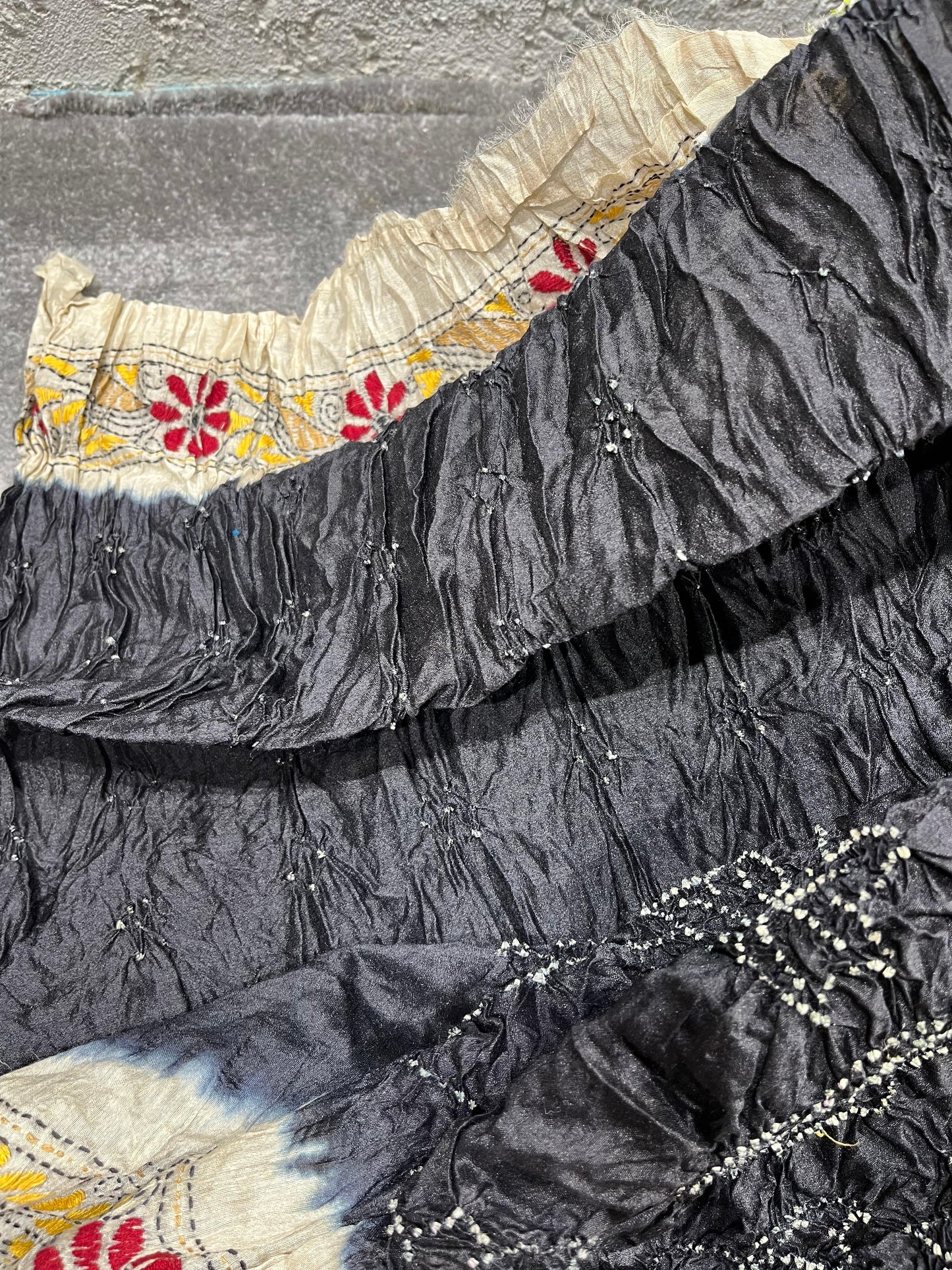 BLACK MOONGA TASSAR PURE HANDLOOM BANDHEJ SAREE