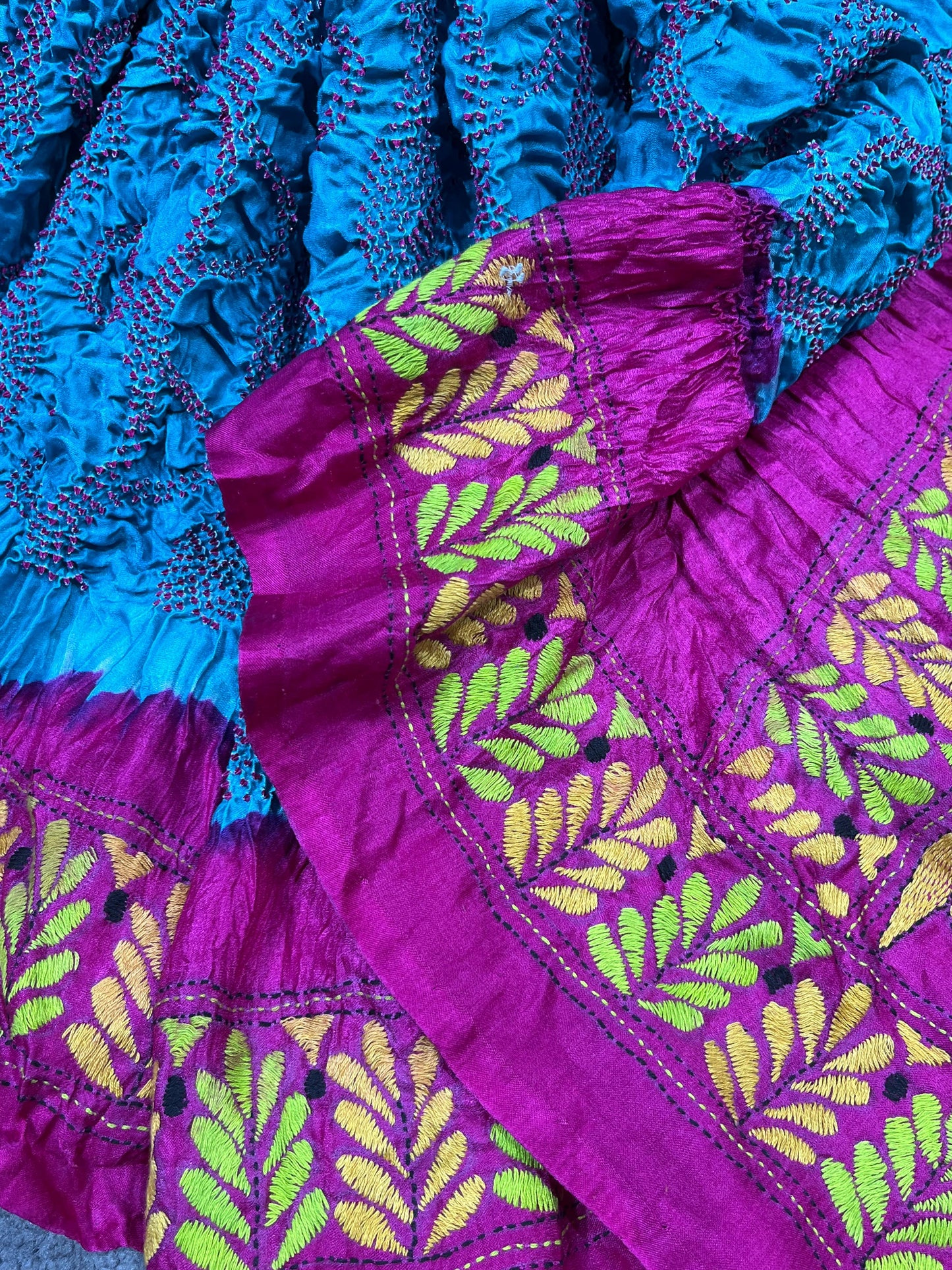 BLUE GAJJI SILK PURE HANDLOOM KANTHA EMBROIDERY BANDHEJ SAREE