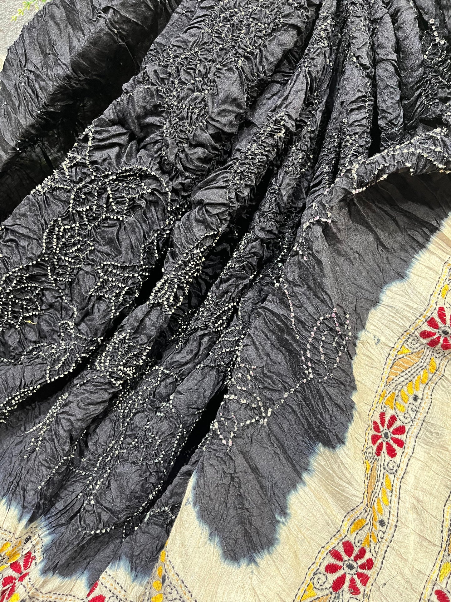 BLACK MOONGA TASSAR PURE HANDLOOM BANDHEJ SAREE