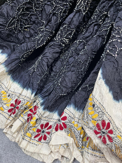 BLACK MOONGA TASSAR PURE HANDLOOM BANDHEJ SAREE