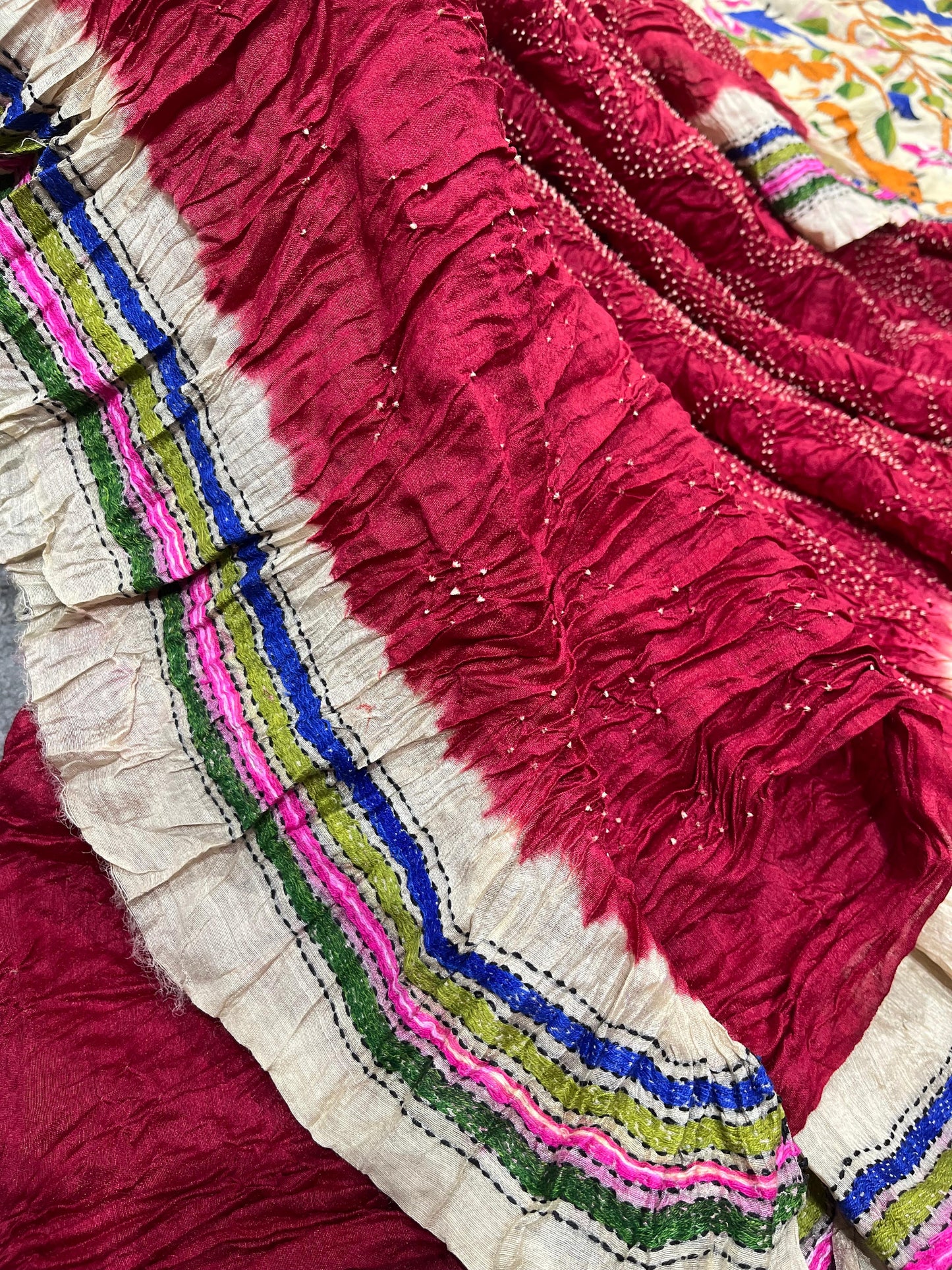 RED MOONGA TASSAR PURE HANDLOOM BANDHEJ SAREE