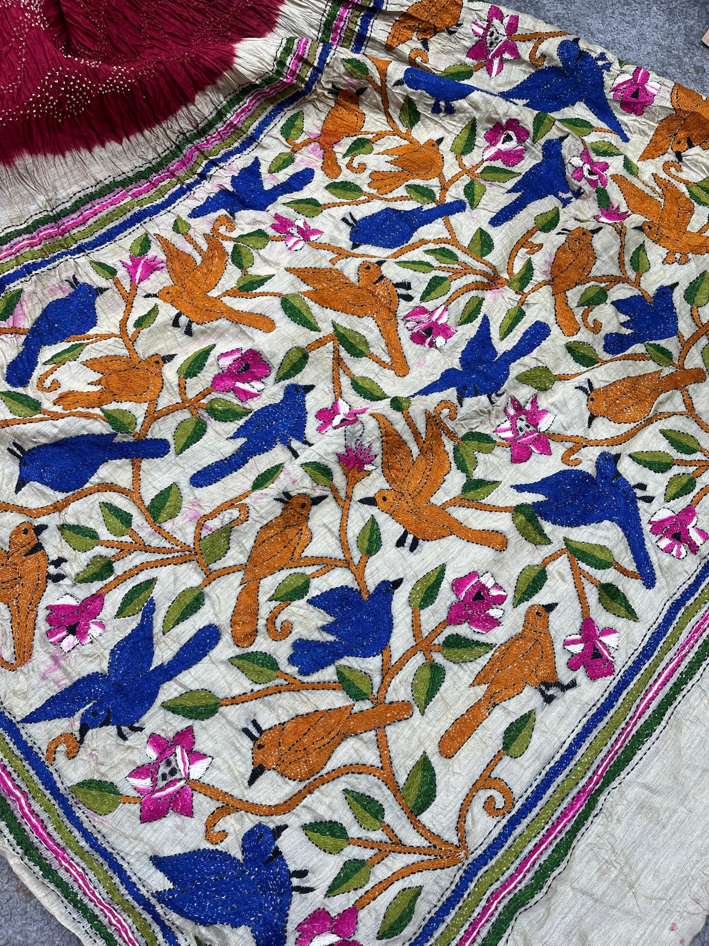 RED MOONGA TASSAR PURE HANDLOOM BANDHEJ SAREE
