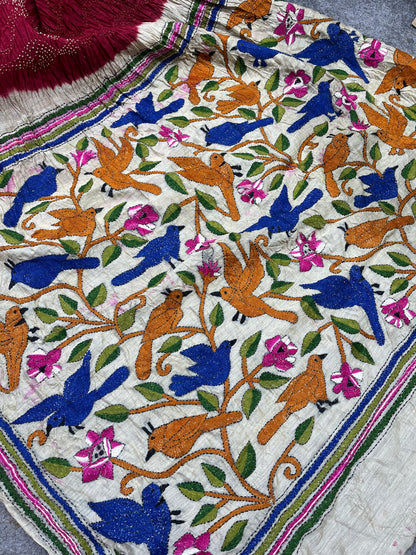 RED MOONGA TASSAR PURE HANDLOOM BANDHEJ SAREE
