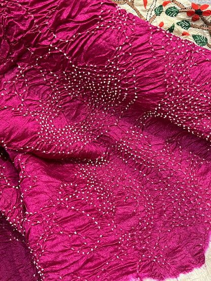 PINK MOONGA TASSAR PURE HANDLOOM BANDHEJ SAREE