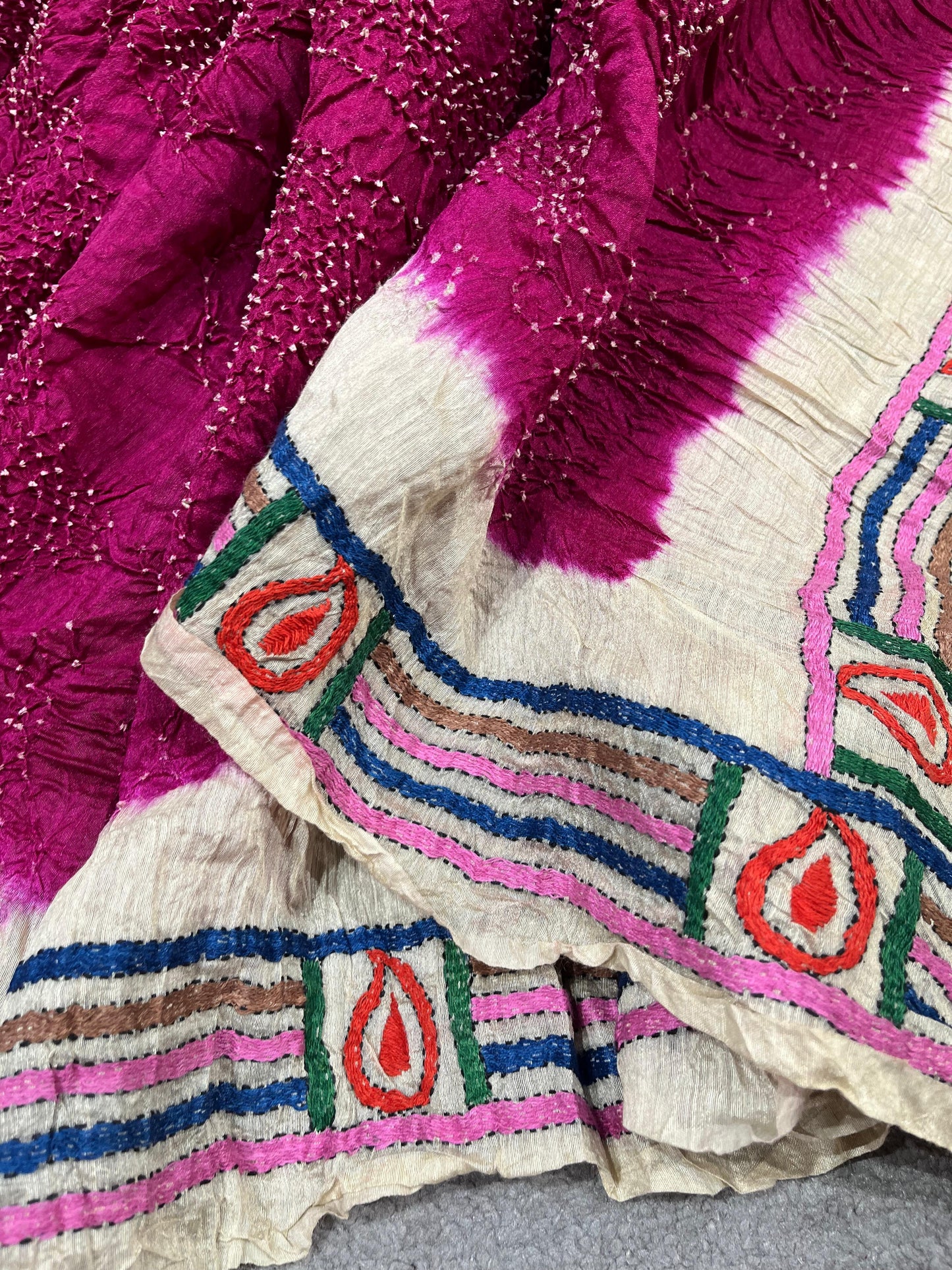 PINK MOONGA TASSAR PURE HANDLOOM BANDHEJ SAREE