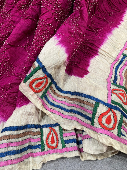 PINK MOONGA TASSAR PURE HANDLOOM BANDHEJ SAREE