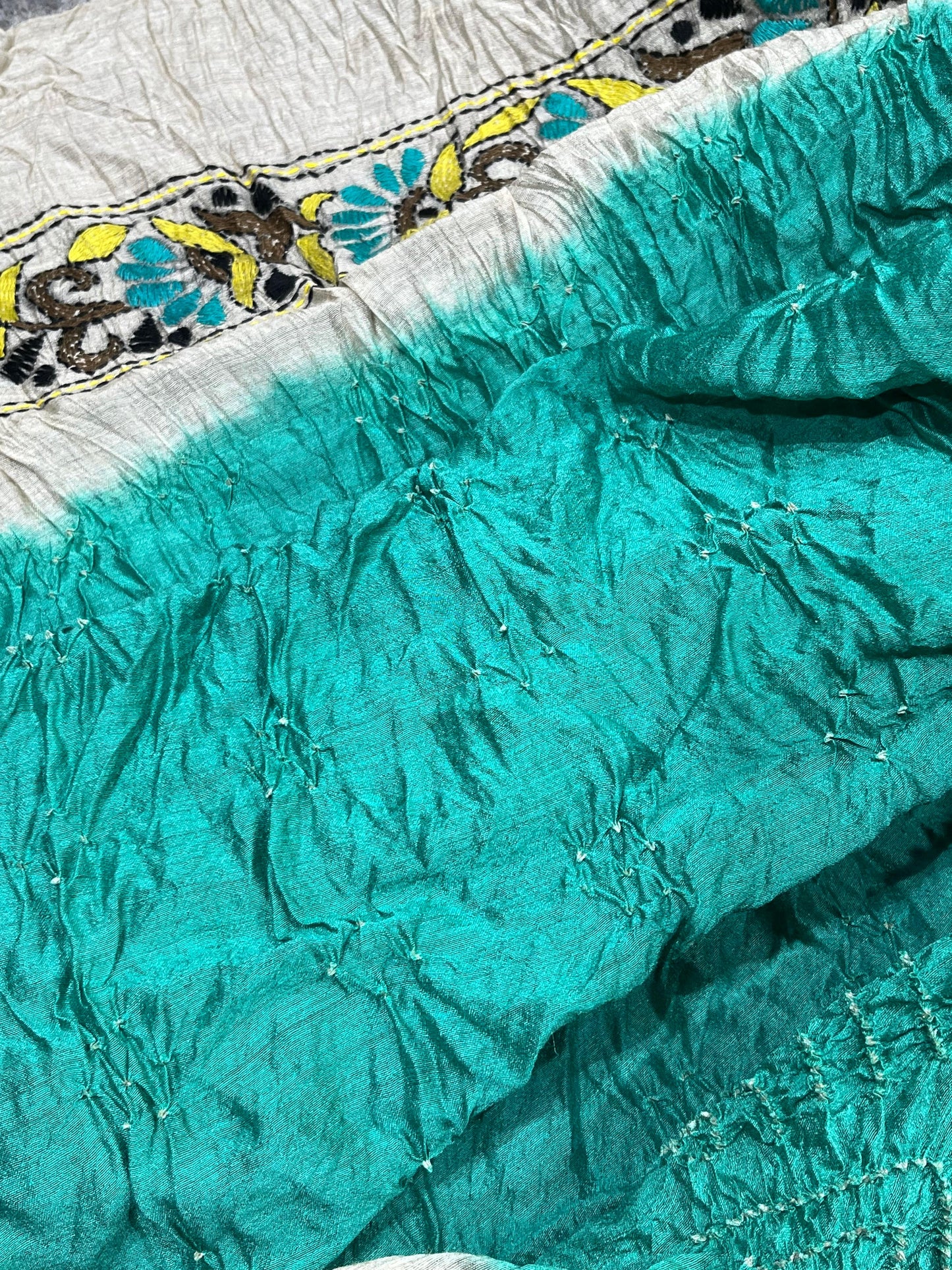 AQUA BLUE MOONGA TASSAR PURE HANDLOOM BHANDEJ SAREE
