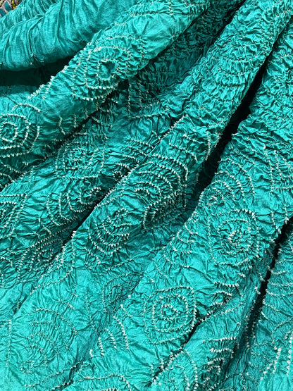 AQUA BLUE MOONGA TASSAR PURE HANDLOOM BHANDEJ SAREE