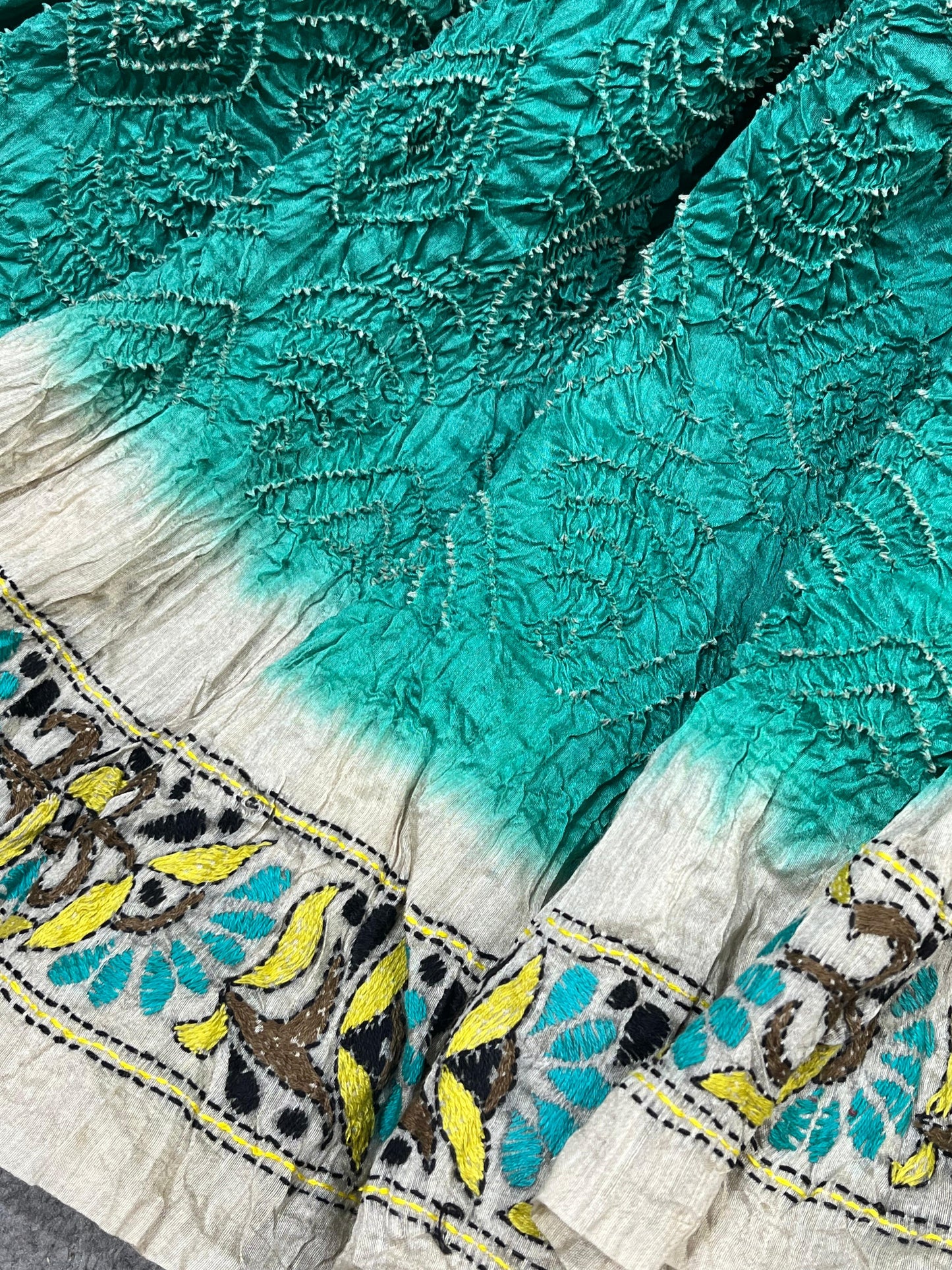 AQUA BLUE MOONGA TASSAR PURE HANDLOOM BHANDEJ SAREE